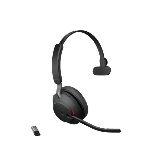 Jabra EVOLVE2 65 Cuffia Monoaurale con Microfono Wireless MS Noise Cancelling con Adattatore Bluetooth USB-A Nero