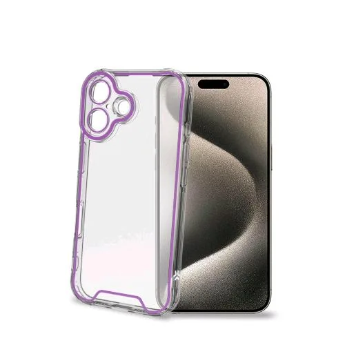 Celly Apple iPHONE 16 Custodia in Tpu Trasparente con Bordi Che Si Illuminano al Buio di Viola