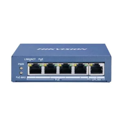 Hikvision DS-3E0505P-E/M Switch di Rete Non Gestito L2 4 Porte RJ-45 Gigabit Ethernet Supporto POE Blu