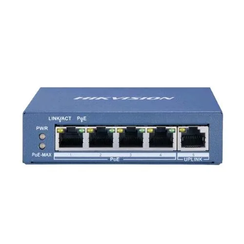 Hikvision DS-3E0505P-E/M Switch di Rete Non Gestito L2 4 Porte RJ-45 Gigabit Ethernet Supporto POE Blu