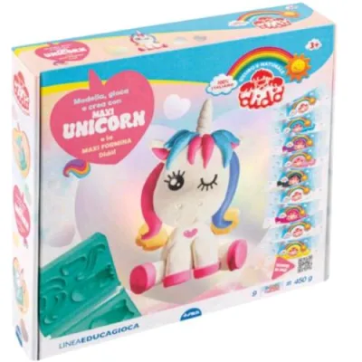 DIDO Pasta da Modellare Scatola Oleografica Maxi Unicorn con 9 Salsicciotti da 50 g Formina Mattarello e Tanto Altro Colori Assortiti