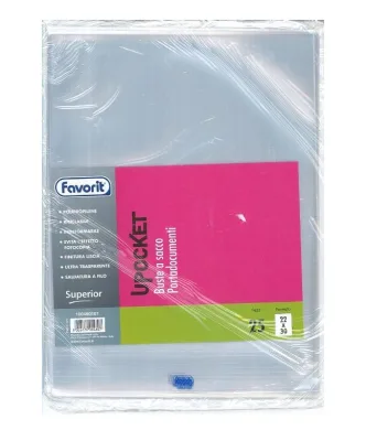 Favorit Upocket Buste Senza Foratura in PP CM 22X30 A4 Liscia Trasparente Conf 25 Pz.