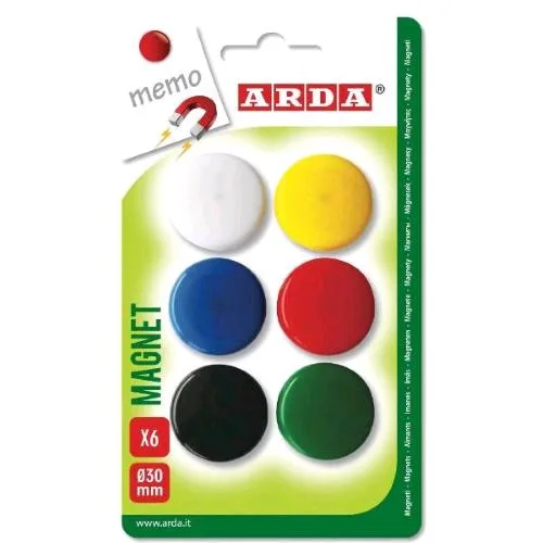 ARDA Magneti con Rivestimento in Plastica Diametro 30 mm Colori Assortiti Conf 6 Pz.