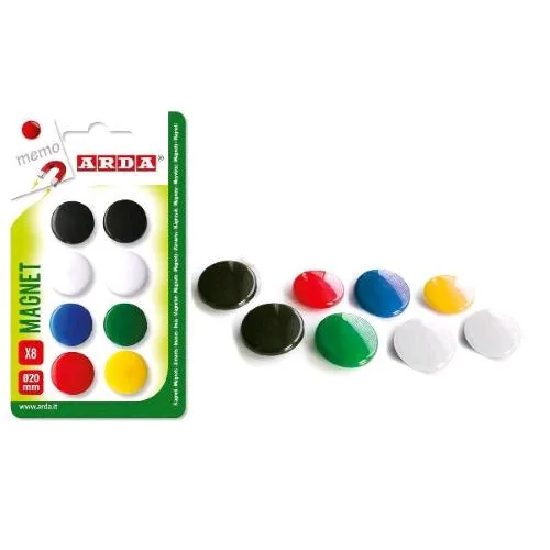 ARDA Magneti in Plastica Diametro 20 mm Colori Assortiti Conf 8 Pz.