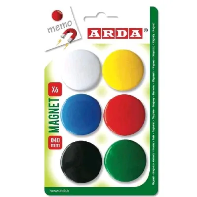 ARDA Magneti in Plastica Diametro 40 mm Colori Assortiti Conf 6 Pz.
