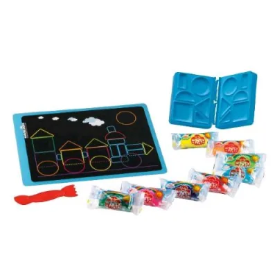 DIDO'blocks Trenino Pasta da Modellare Babytablet con Sagome Stampate Coltellino e 400 g di Pasta Colori Assortiti