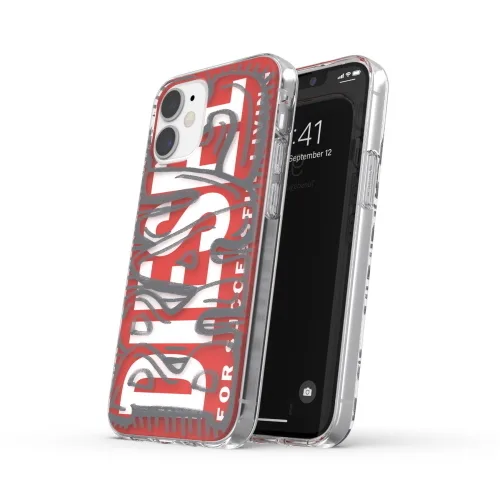 Diesel Apple iPHONE 12 Mini Cover Semi-Trasparente con Scritta Diesel Colore Rosso
