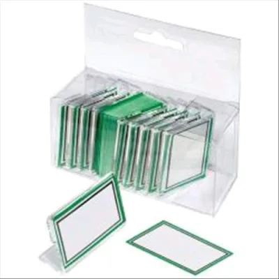Lebez Targa Porta Distintivo in Acrilico 45X30 mm Trasparente Conf 10 Pz. + 100 Cartoncini di Ricambio
