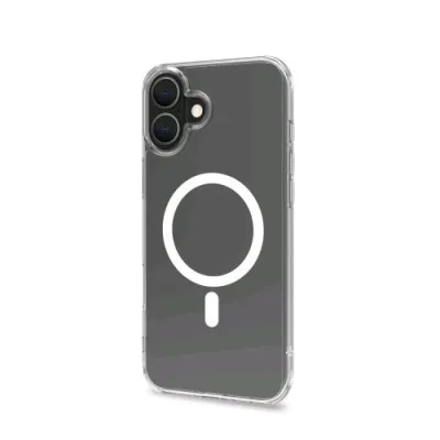 Celly Apple iPHONE 16 Plus Cover in Morbido Tpu Trasparente Compatibile Magsave Modulo Magnetico Circolare Bianco