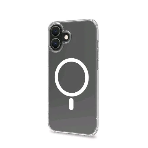 Celly Apple iPHONE 16 Plus Cover in Morbido Tpu Trasparente Compatibile Magsave Modulo Magnetico Circolare Bianco