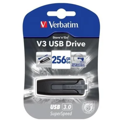 Verbatim V3 Chiavetta USB 3.0 256GB Nero Garanzia Italia (49168)