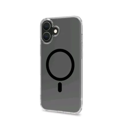 Celly Apple iPHONE 16 Plus Cover in Morbido Tpu Trasparente Compatibile Magsave Modulo Magnetico Circolare Nero