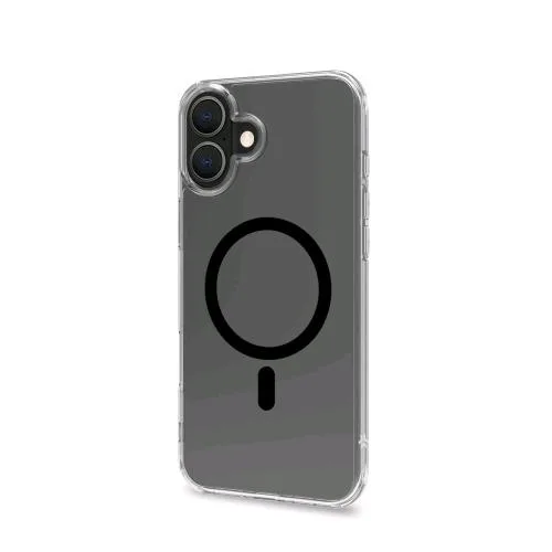 Celly Apple iPHONE 16 Plus Cover in Morbido Tpu Trasparente Compatibile Magsave Modulo Magnetico Circolare Nero