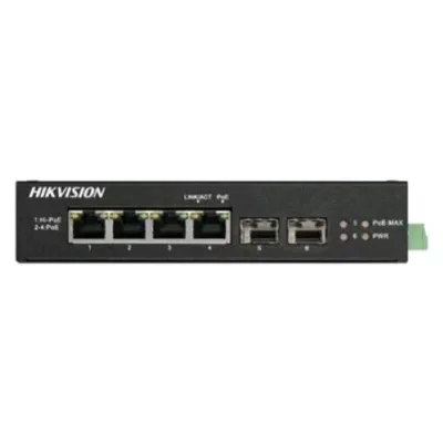 Hikvision DS-3T0506HP-E/HS Switch Non Gestito 4 Porte Gigabit Ethernet POE + 2 Porte Gigabit Uplink in Metallo Desktop