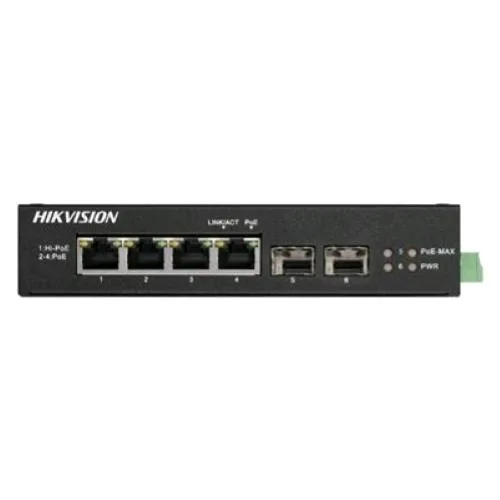 Hikvision DS-3T0506HP-E/HS Switch Non Gestito 4 Porte Gigabit Ethernet POE + 2 Porte Gigabit Uplink in Metallo Desktop