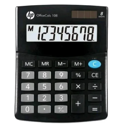 HP Office Calculator 108 Calcolatrice 8 Cifre Display LCD Inclinato Alimentazione Solare Batteria Nero