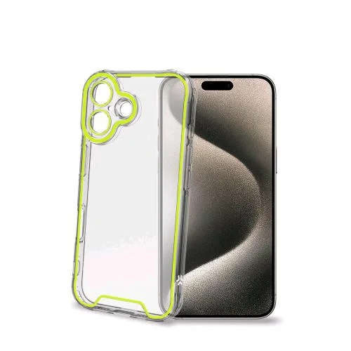 Celly Apple iPHONE 16 Plus Custodia in Tpu Trasparente con Bordi Gialli Che Si Illuminano al Buio