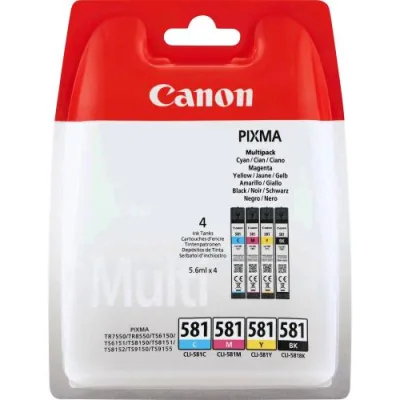 Canon Cli-581 BK/C/M/Y Multi Pack Confezione da 4 Ink 5.6 ml Nero Giallo Ciano Magenta per Pixma TS6251, TS6350, TS6351, TS705, TS8251 Blister con Allarme