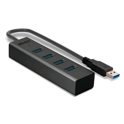 Lindy Hub 4 Porte USB-A 3.2 Gen 1 (3.1 Gen 1) 5Gbps Autoalimentato con Cavo Nero