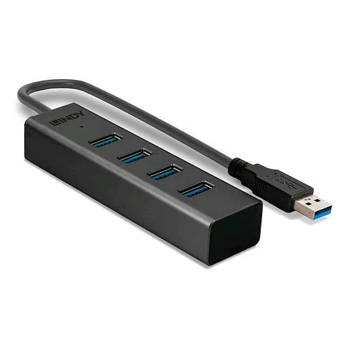 Lindy Hub 4 Porte USB-A 3.2 Gen 1 (3.1 Gen 1) 5Gbps Autoalimentato con Cavo Nero