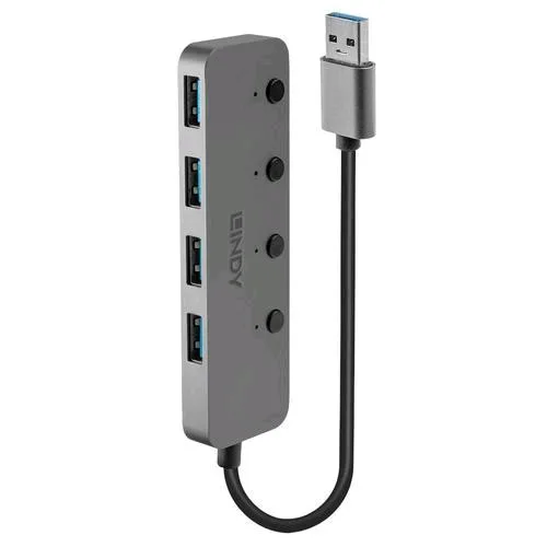 Lindy Hub 4 Porte USB-A 3.2 GEN1 Mbit/S Grigio