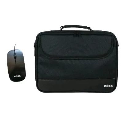 Nilox Kit Borsa con Tracolla per Notebook da 16" in Poliestere 41,5X31,5X6 cm Nero + Mouse USB