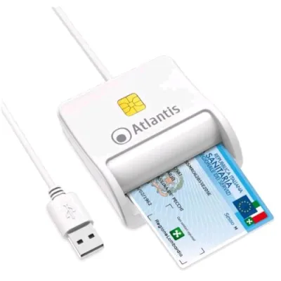 Atlantis Land Atlantis Lettore Mart Card Reader per CNS/CRS/TS Firma Digitale Fascicolo Sanitario Siti Gov. USB Cavo 120cm Bianco