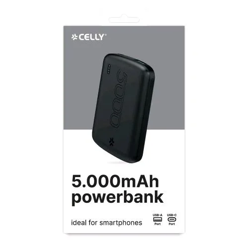 Celly PROCOMPACT2 Powerbank 5.000mAh USB-A + USB-C Indicatore LED Nero