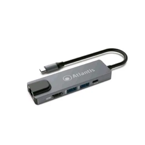 Atlantis Land ATLANTIS Mini Docking STATION Type-C HDMI1.4 1xPORTA Gigabit 2xPORTE USB3.0 1xPORTA Type-c PD 1920x1080/60Hz Cavo 18 CM