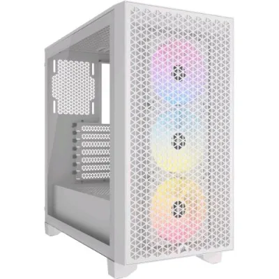 Corsair 3000D RGB Airflow Case per PC Mid-Tower Vetro Temperato- 3 Ventole AR120 RGB - Supporto di GPU a Tre Slot - Spazio per Alloggiare fino a 8 Ventole da 120 mm - Design con Flusso D'aria Elevato Minitx/Matx/ATX Bianco