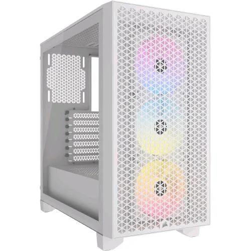 Corsair 3000D RGB Airflow Case per PC Mid-Tower Vetro Temperato- 3 Ventole AR120 RGB - Supporto di GPU a Tre Slot - Spazio per Alloggiare fino a 8 Ventole da 120 mm - Design con Flusso D'aria Elevato Minitx/Matx/ATX Bianco