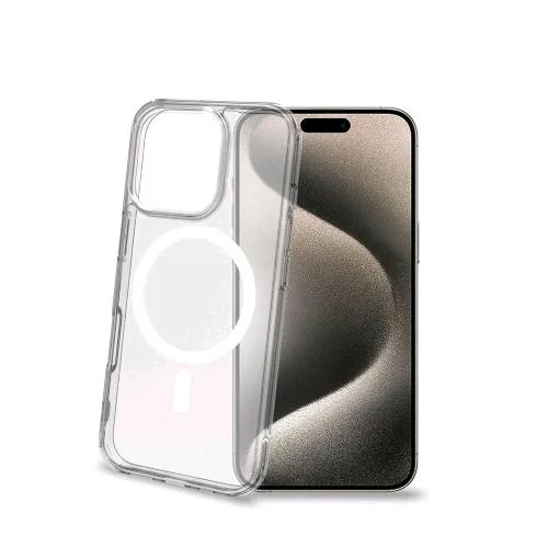 Celly Apple iPHONE 16 Pro Cover in Morbido Tpu Trasparente Compatibile Magsafe Modulo Magnetico Circolare Integrato Bianco