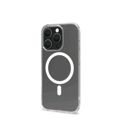 Celly Apple iPHONE 16 Pro Cover in Morbido Tpu Trasparente Compatibile Magsave Modulo Magnetico Circolare Bianco