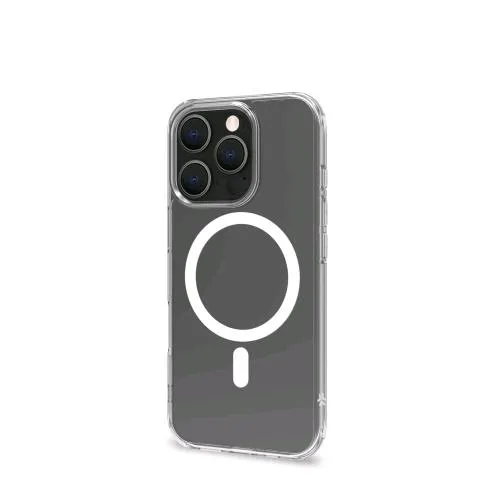 Celly Apple iPHONE 16 Pro Cover in Morbido Tpu Trasparente Compatibile Magsave Modulo Magnetico Circolare Bianco
