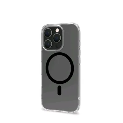 Celly Apple iPHONE 16 Pro Cover in Morbido Tpu Trasparente Compatibile Magsave Modulo Magnetico Circolare Nero