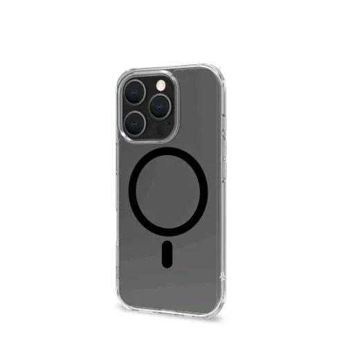 Celly Apple iPHONE 16 Pro Cover in Morbido Tpu Trasparente Compatibile Magsave Modulo Magnetico Circolare Nero