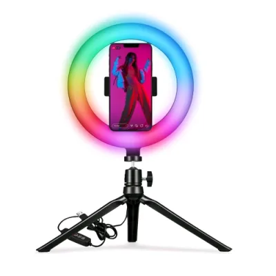 Celly Pytripod Treppiede Portatile da Tavolo con Anello Luminoso RGB e Telecomando