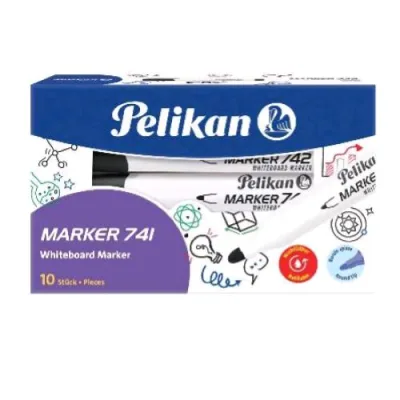 Pelikan 741 Pennarello per Lavagna Bianco Punta Tonda con Stoppino Nero Conf 10 Pz. Nero