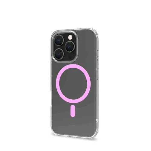 Celly Apple iPHONE 16 Pro Cover in Morbido Tpu Trasparente Magsafe Rosa