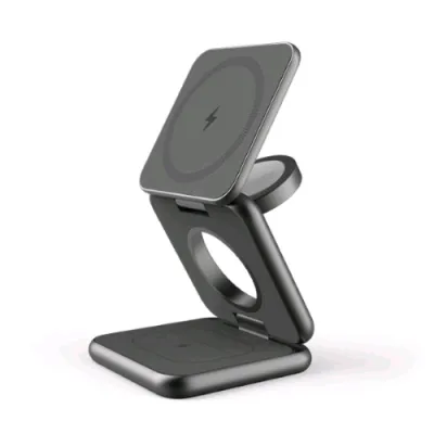 Celly Mag Fold Charge 3 in 1 Caricabatterie Wireless/Senza Fili Magsafe 15 W USB-C Carica fino a Tre Dispositivi Simultaneamente Grigio