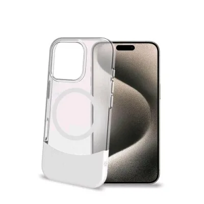 Celly Apple iPHONE 16 Pro Cover in Tpu Magsafe Trasparente Parte Inferiore in Materiale Soft-Touch Removibile Bianco