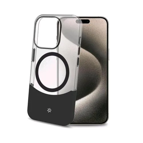Celly Apple iPHONE 16 Pro Cover in Tpu Magsafe Trasparente Parte Inferiore in Materiale Soft-Touch Removibile Nero