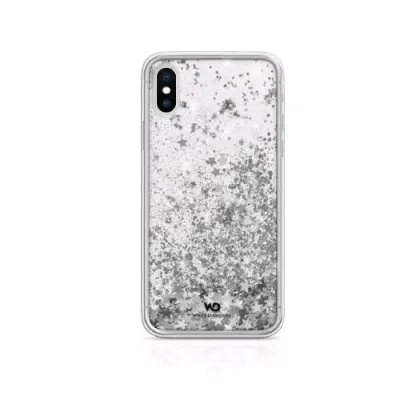 White Diamonds Apple iPHONE x/XS Cover in Tpu e Policarbonato Trasparente con Glitter Fluttuanti Motivo Silver Star