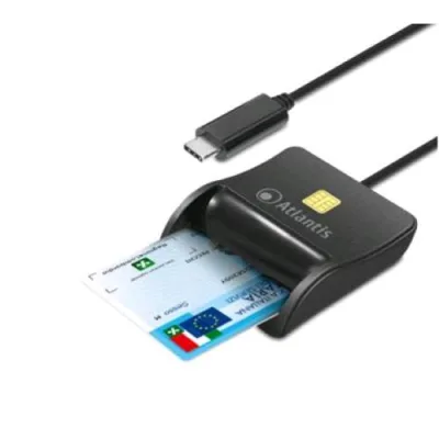 Atlantis Land Atlantis P005-Smartcr-C Lettore Smart Card per CNS CRS Tessera Sanitaria Firma Digitale Home Banking Home Shopping USB Type-C Cavo 15 cm Black