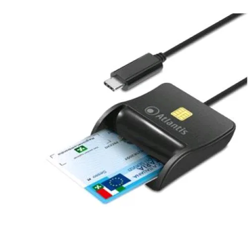 Atlantis Land Atlantis P005-Smartcr-C Lettore Smart Card per CNS CRS Tessera Sanitaria Firma Digitale Home Banking Home Shopping USB Type-C Cavo 15 cm Black