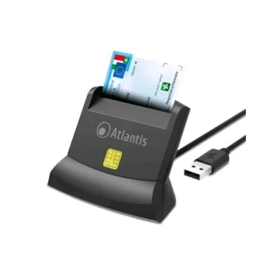 Atlantis Land Atlantis P005-Smartcrv-U Card Reader Verticale per CNS CRS Tessera Sanitaria Firma Digitale Home Banking Home Shopping USB Cavo 120cm Black