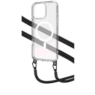 Celly Apple iPHONE 16 Pro Cover Magsafe Trasparente con Laccetto in Nylon Nero