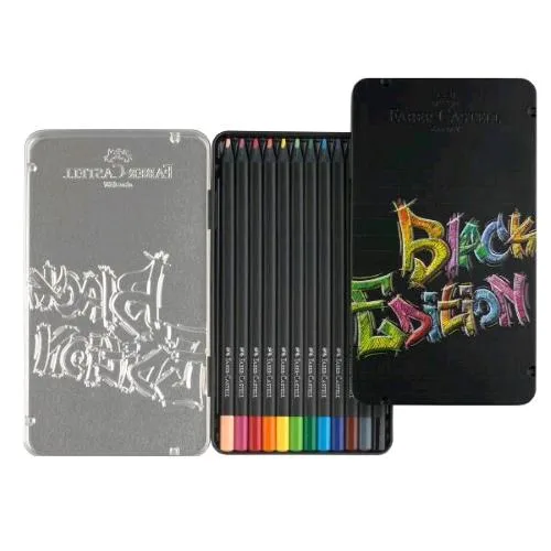 Faber Castell Black Edition Pastelli Mina 0.7 mm Astuccio in Metallo Colori Assortiti Conf 12 Pz.