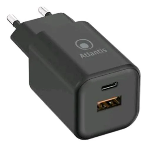 Atlantis Land Atlantis P008-PD65GN-2U Alimentatore Universale Gan PPS per Notebook 65 W USB-A + USB-C 1 Porta PD 65W Cavo USB-C Maschio-Maschio 1.8 m Incluso Nero