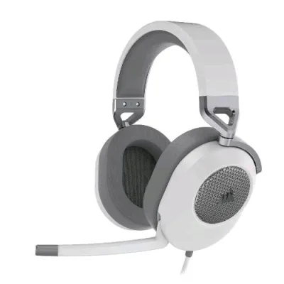 Corsair HS65 Surround Cuffiagaming con Microfono Omnidirezionale Audio Dolby Surround 7.1 Tecnologia Sonarworks Soundid Controllo del Volume su Padiglione Jack 3.5 Compatibile PC Xbox PS4 Mobile Bianco Grigio
